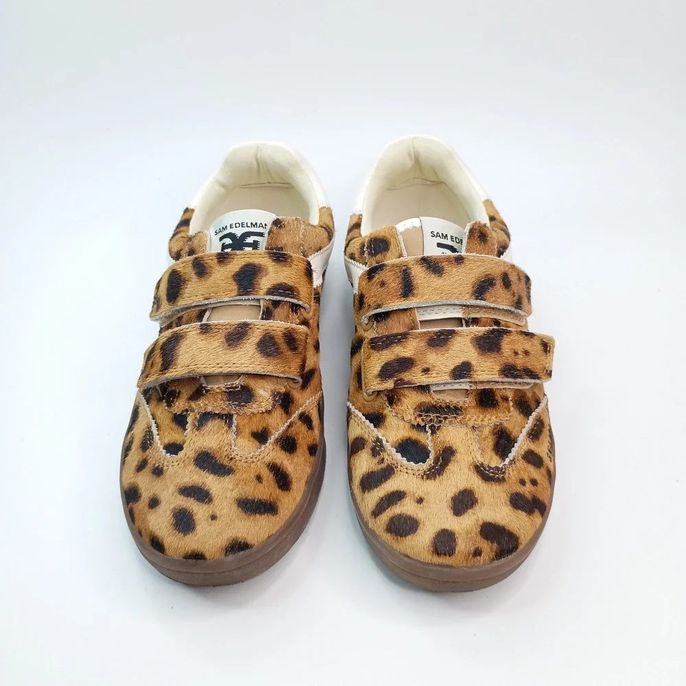 Sam Edelman Leopard Print Calf Hair Hook‎ Loop Sneaker Brown White Womens 6M